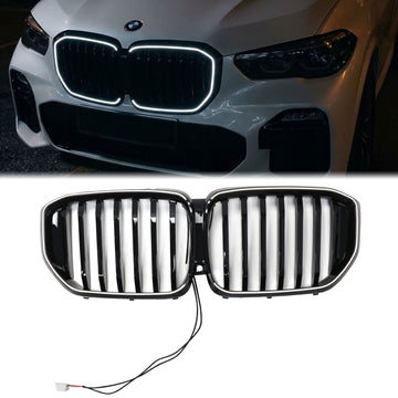 BMW X5 G05 LCI 2024-2026 Black Front Bumper Grille Single Line Grill W/ C-Ring LED