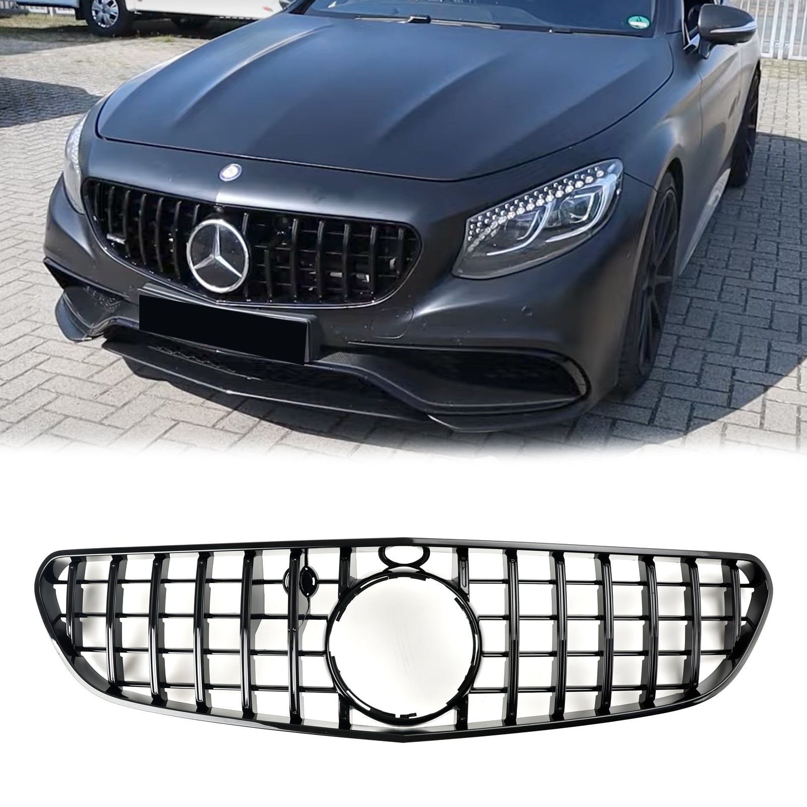 Reemplazo de rejilla de parachoques delantero estilo GTR negra para Mercedes Benz Clase S W217 S63 AMG pre-facelift 2015-2017