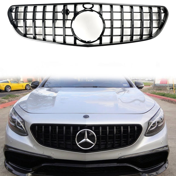 Mercedes-Benz S-Klasse 2015-2017 W217 Vervangende grille voor de voorbumper van de S63 AMG Coupé: zwarte grille in GTR-stijl.