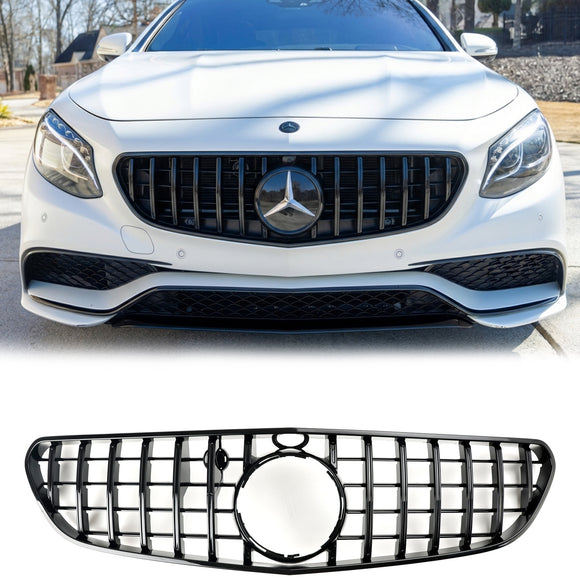 Mercedes-Benz S-Klasse 2015-2017 W217 Vervangende grille voor de voorbumper van de S63 AMG Coupé: zwarte grille in GTR-stijl.