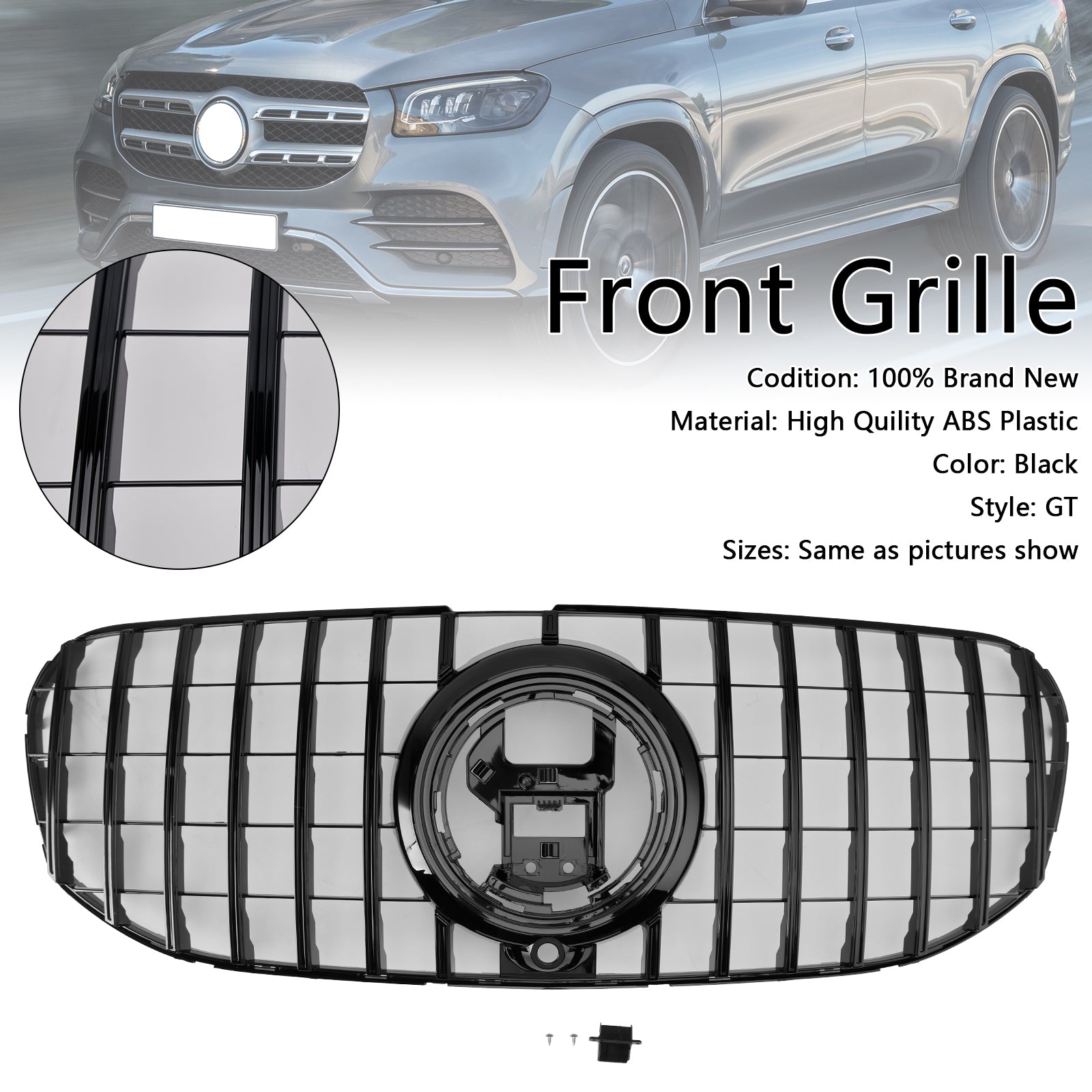 2020-2023 Mercedes Benz GLS Klasse X167 GTR Style Grill Front Stoßfänger glänzend schwarzer Ersatz Gril