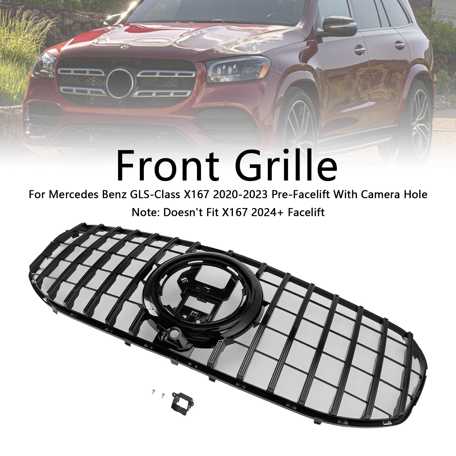 2020-2023 Mercedes Benz GLS Klasse X167 GTR Style Grill Front Stoßfänger glänzend schwarzer Ersatz Gril