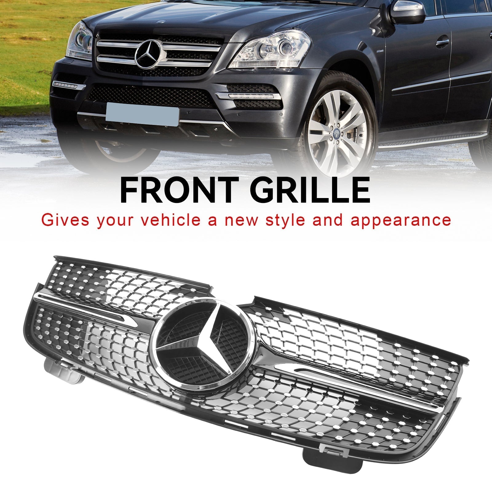 Parrilla delantera con diamantes cromados para Mercedes Benz Clase GL X164 GL350 2007-2009