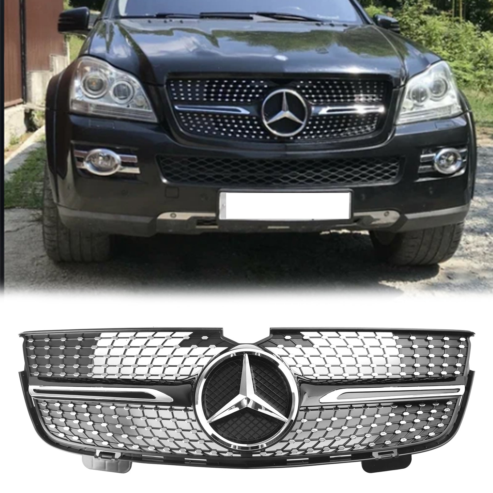 Parrilla delantera con diamantes cromados para Mercedes Benz Clase GL X164 GL350 2007-2009