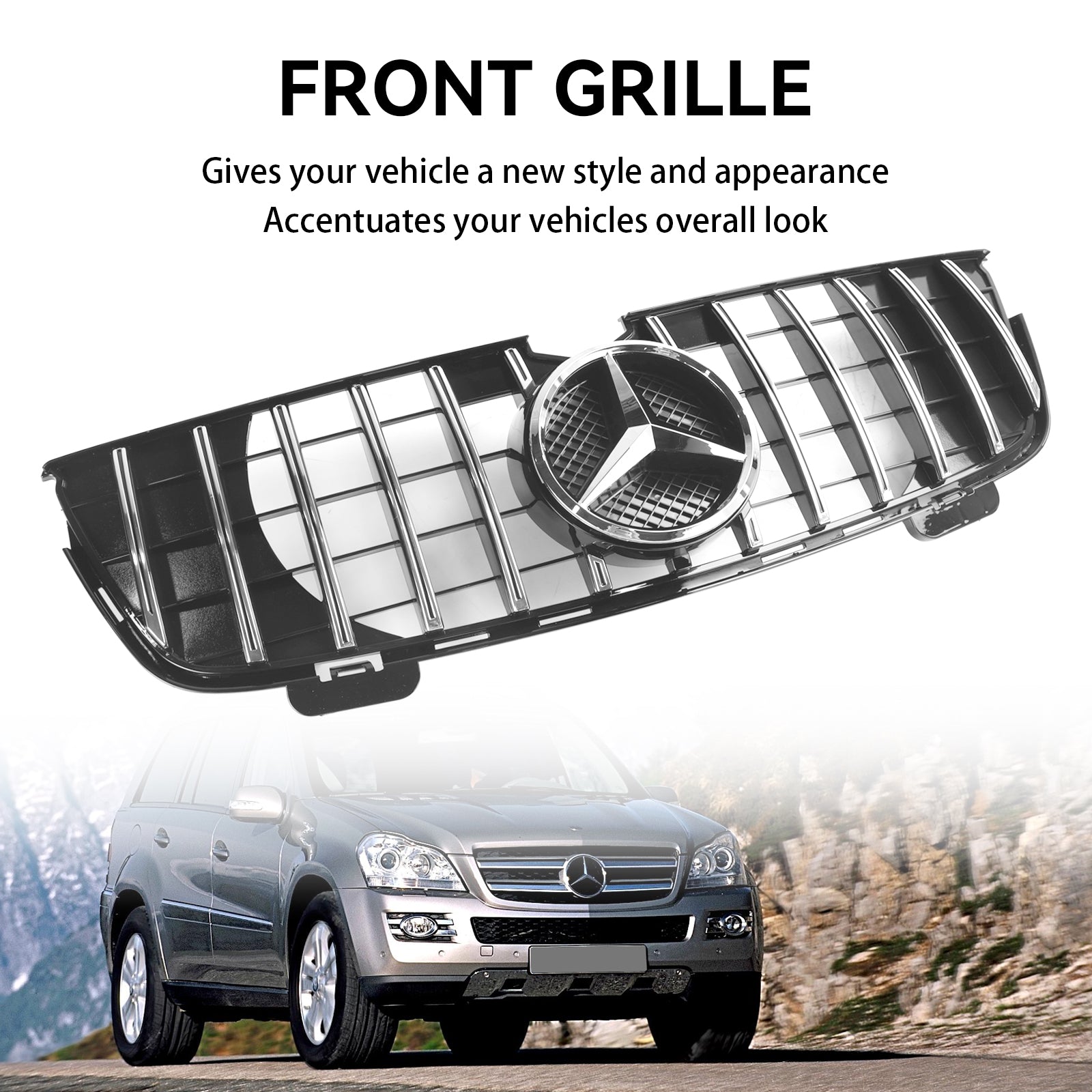 Grille de pare-chocs avant style GTR Mercedes Benz Classe GL X164 GL350 2007-2009 Grille noire chromée