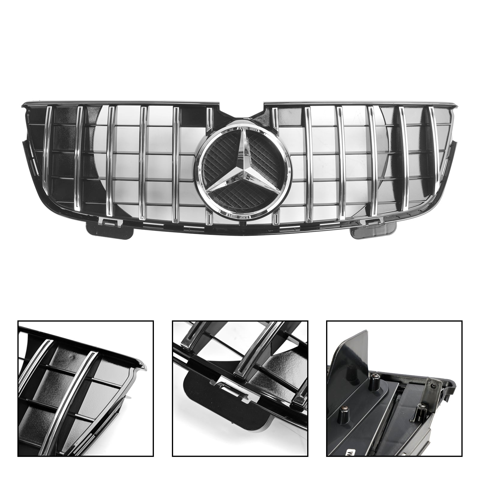 Parrilla delantera para parachoques Mercedes Benz Clase GL X164 GL320 2007-2009 GT, estilo GTR, rejilla cromada negra