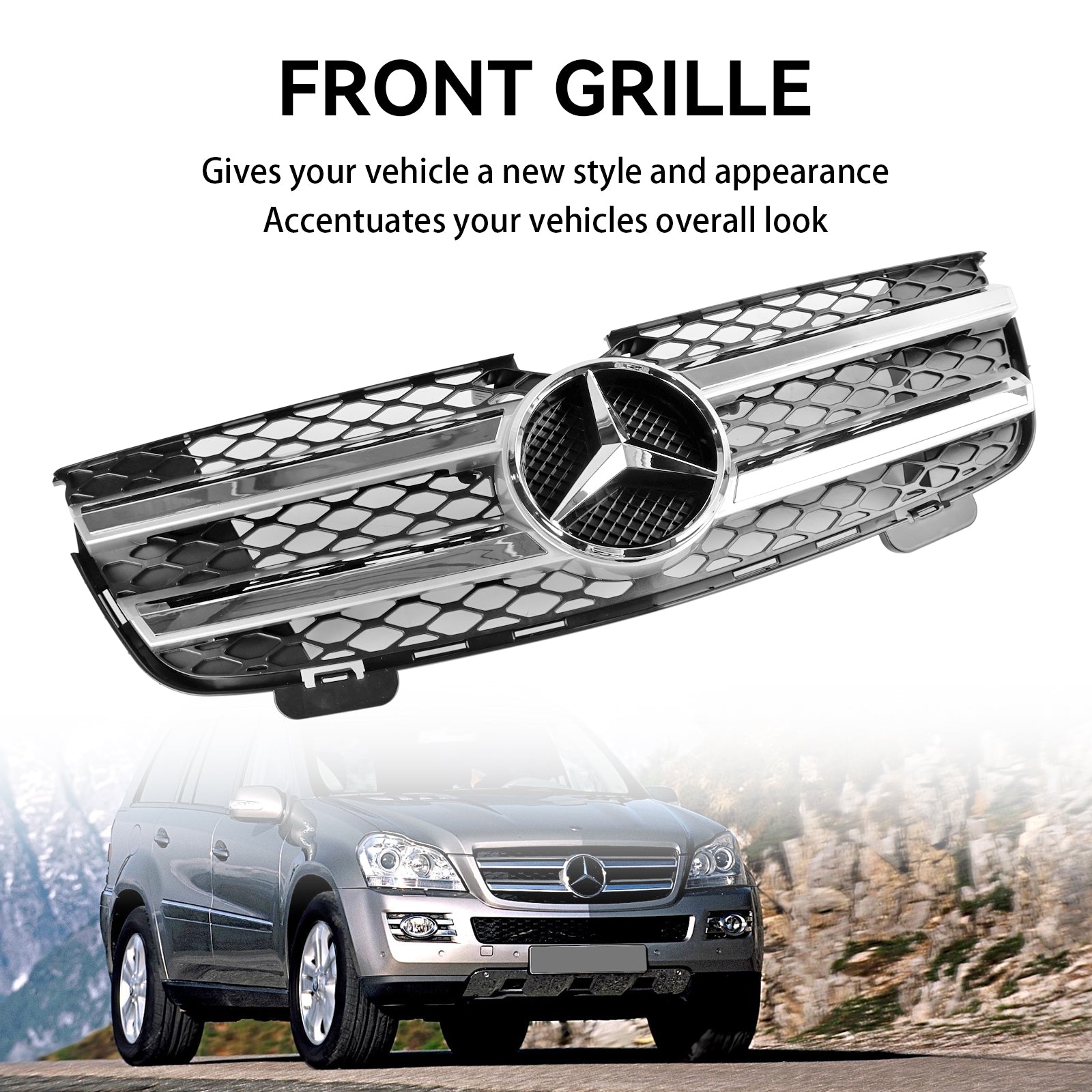 Grille de pare-chocs avant de remplacement chromée noire pour Mercedes Benz Classe GL X164 GL350 2007-2009