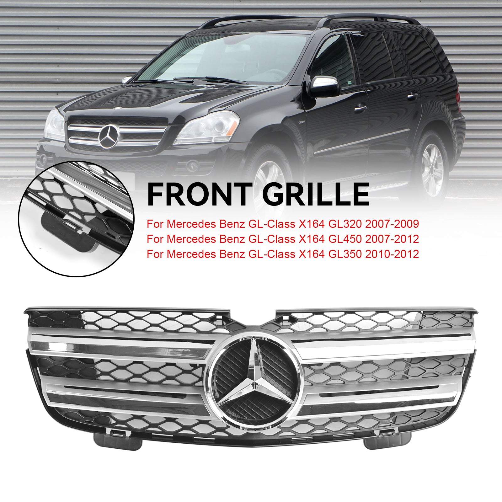 Grille de pare-chocs avant de remplacement chromée noire pour Mercedes Benz Classe GL X164 GL350 2007-2009