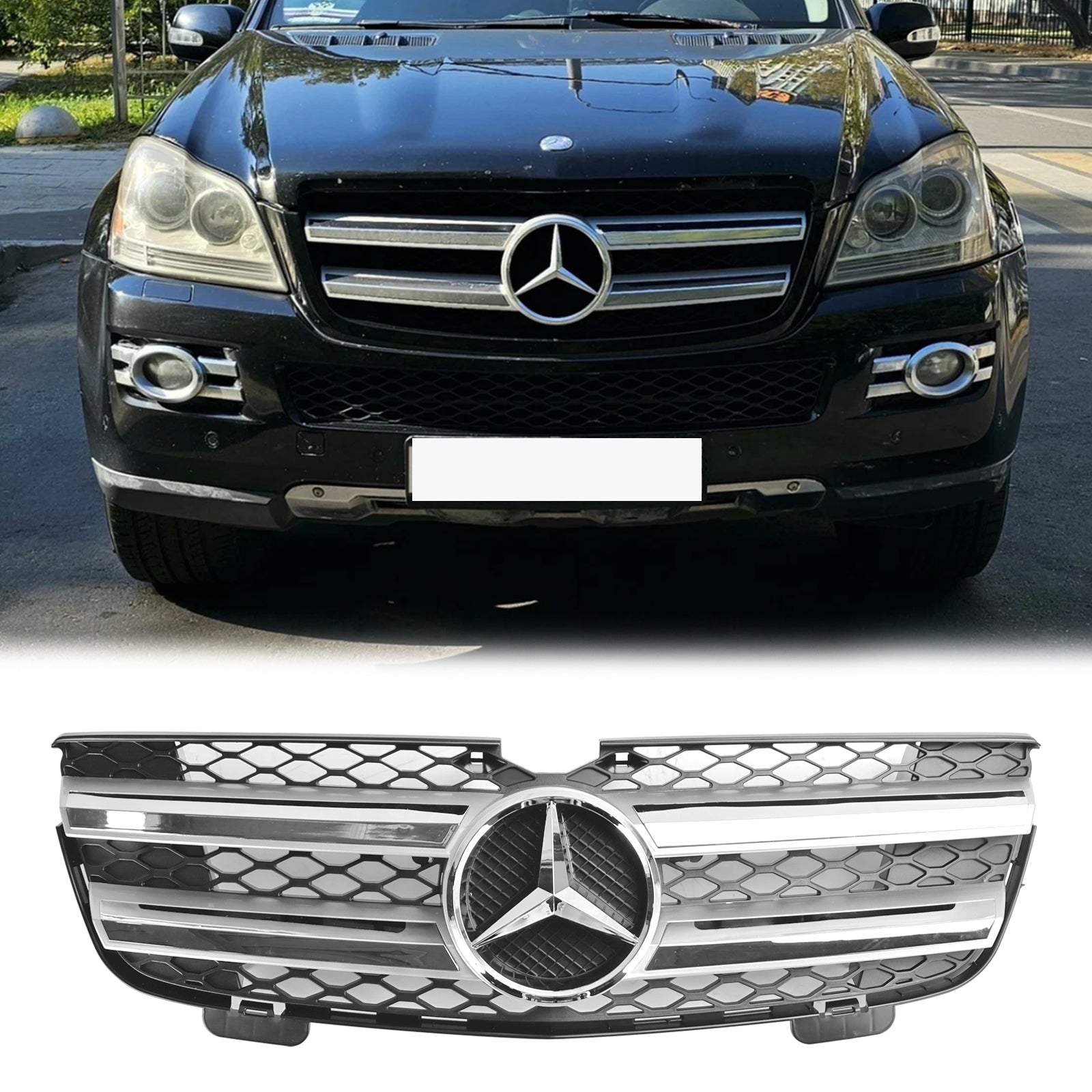 Parrilla delantera cromada negra para parachoques de Mercedes Benz Clase GL X164 GL320 2007-2009