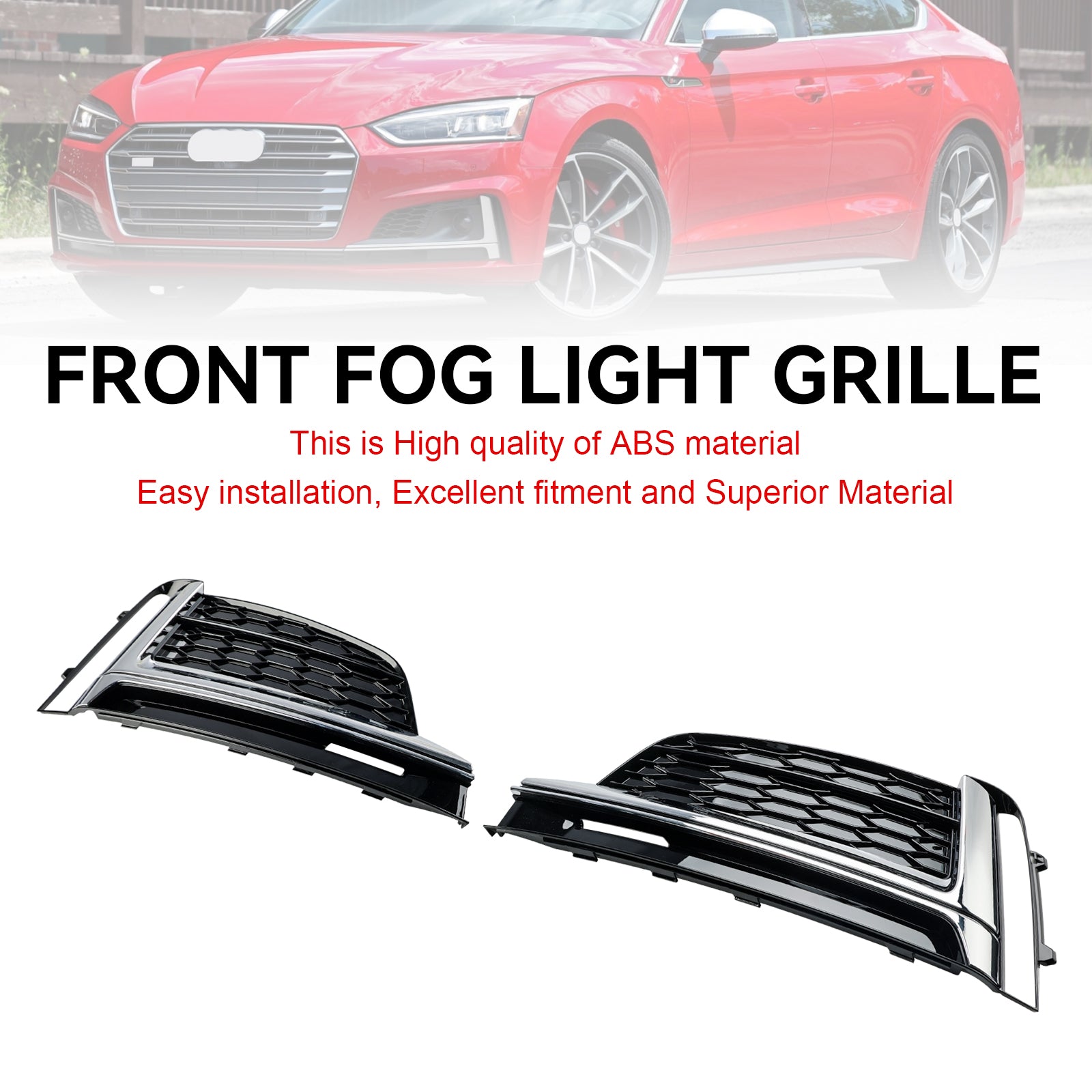 2018-2019 Audi A5 S-Line S5 Cabriolet/Coupe/Sportback 2pcs Front Bumper Fog Light Grille Cover Trim