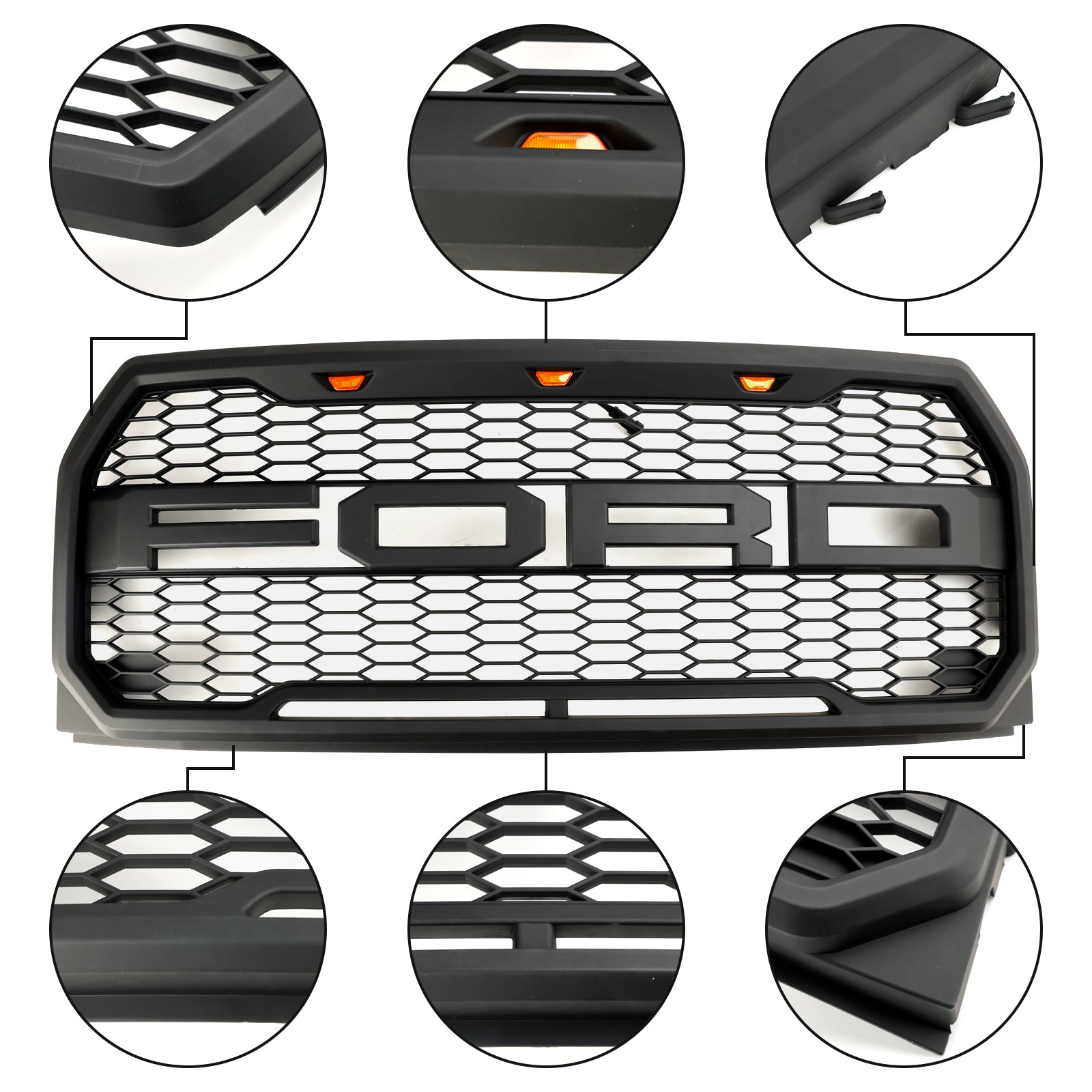 Raptor Grille | 2015-2017 | Ford F150 | Negro/gris | Grill de panal del parachoques delantero con LED