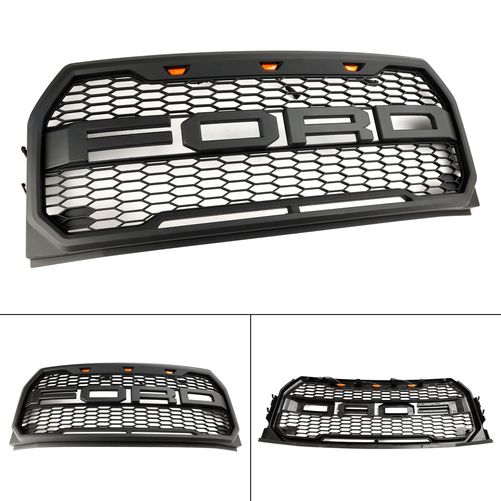 Raptor Grille | 2015-2017 | Ford F150 | Negro/gris | Grill de panal del parachoques delantero con LED