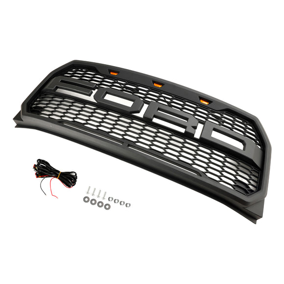 Griglia Raptor | 2015-2017 | Ford F150| Nero/Grigio | Griglia a nido d'ape per paraurti anteriore con LED