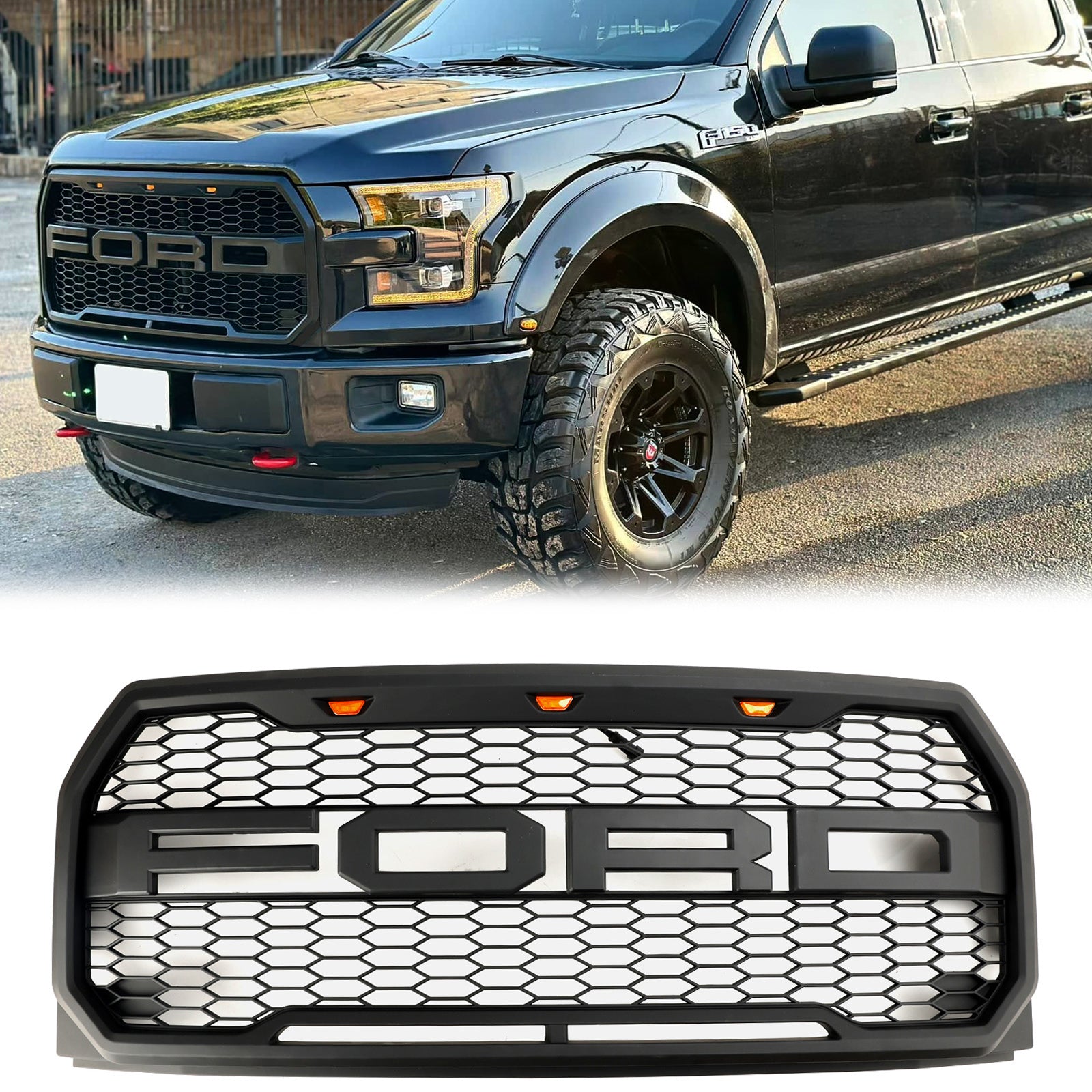 Ford 2015-2017 F150 XLT/LARIAT/PLATINUM/FX4 RAPTOR GRIFICA A BURPER GRIMPE SOSTITUZIONE NERA GRIGLIE W/LED