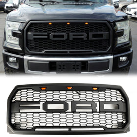 Raptor-Style-Kühlergrill für Ford F150 (2015–2017), Frontstoßstange, schwarzer Kühlergrill mit LED-Beleuchtung & Brief - 0