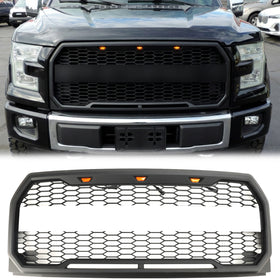 Calandre avant noire pour Ford F150 2015 – 2017, pare-choc supérieur en nid d'abeille Raptor avec/LED<lampe>pour lettre