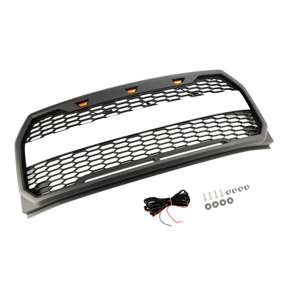 Parrilla Raptor | 2015-2017 | Ford F150 | Negro/Gris | Parrilla de panal de parachoques delantero con LED