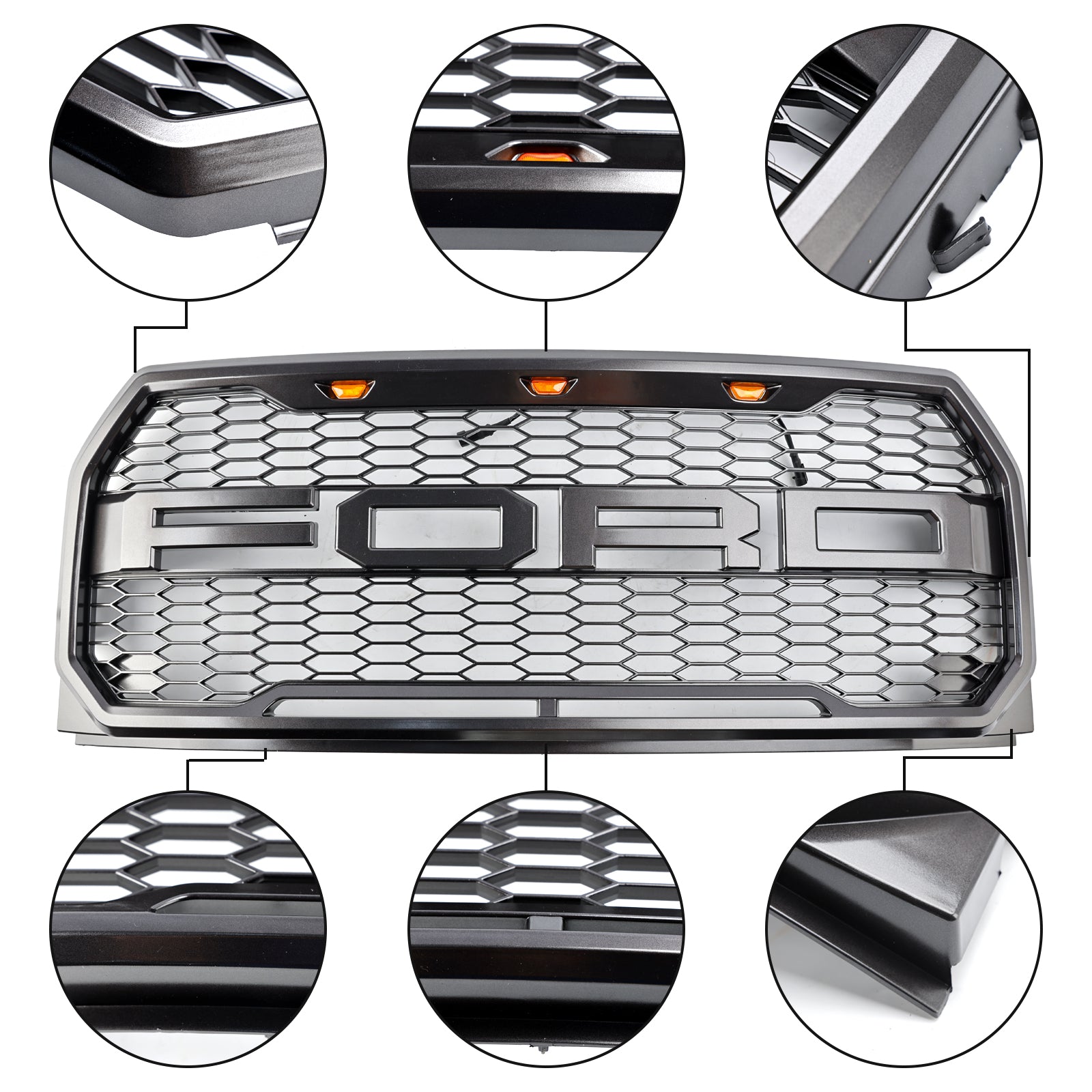 Raptor Grille | 2015-2017 | Ford F150 | Negro/gris | Grill de panal del parachoques delantero con LED