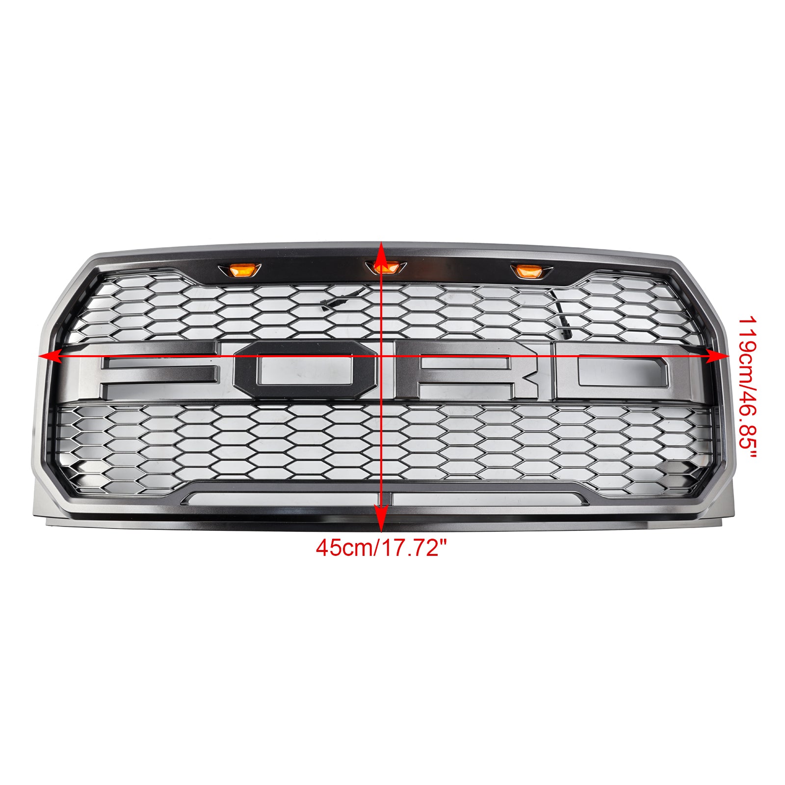 2015-2017 Ford F150 XLT/Lariat/Platinum/FX4 Raptor Style Front Bumper Grill W/ LED Replacement Grey Grille - 0