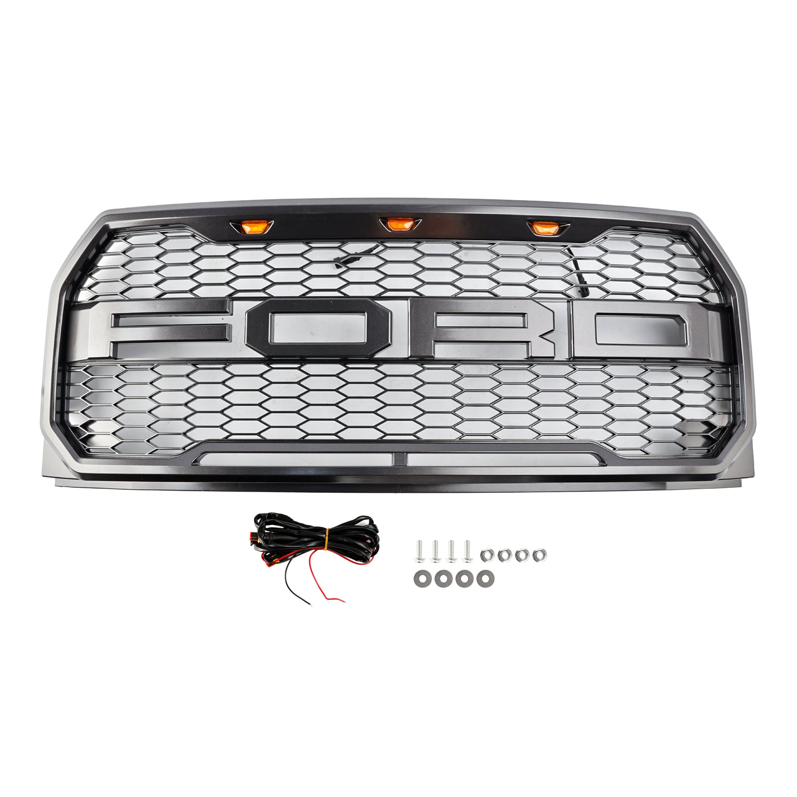 Raptor Grille | 2015-2017 | Ford F150 | Negro/gris | Grill de panal del parachoques delantero con LED