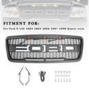 2004-2008 Ford F150 Front Bumper Mesh Hood Grill Raptor Style Gray Grille W/ LED & Letter-4