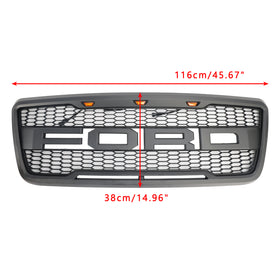 2004-2008 Ford F150 Front Bumper Mesh Hood Grill Raptor Style Gray Grille W/ LED & Letter - 0