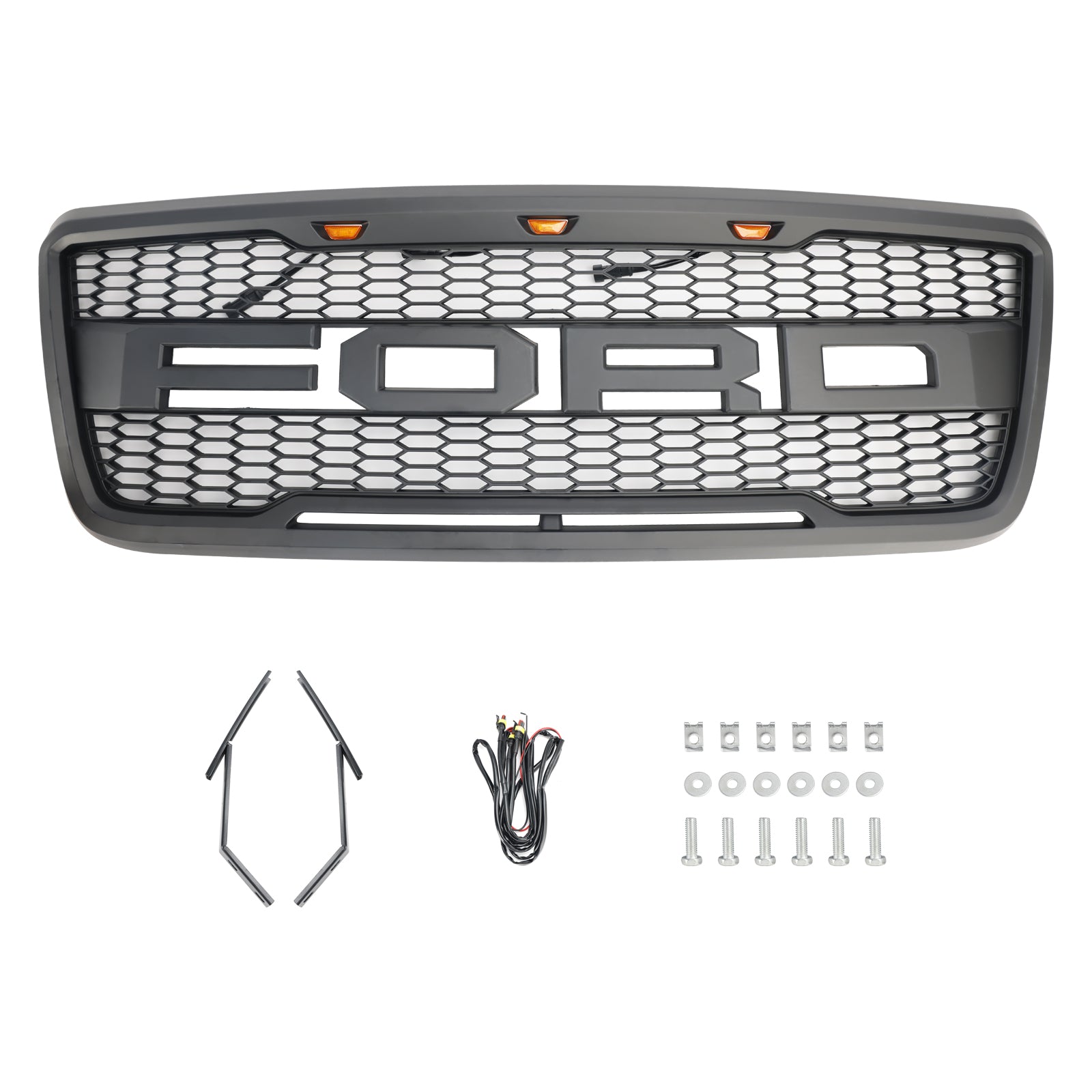 Grille de pare-chocs avant style Raptor F150 Ford XLT/Lariat/FX4/King Ranch 2004-2008 Grille noire/grise avec LED