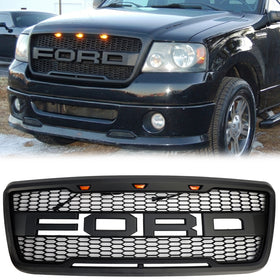 Kaufen schwarz Raptor-Kühlergrill für Ford F150 (2004–2008), Frontstoßstange, schwarz/grau, mit LED-Beleuchtung &amp; Brief