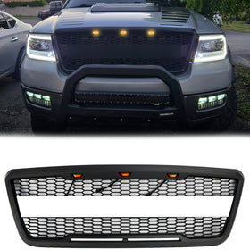 Raptor Style Grille For Ford F150 2004-2008 Front Bumper Black / Gray Grille W/LED & FORD Letter