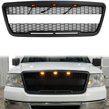 Ford F150 | 2004-2008 | Grill im Raptor-Stil | Mattschwarz | Ersatzgitter für die vordere Stoßstange mit LED + FORD-Buchstabe