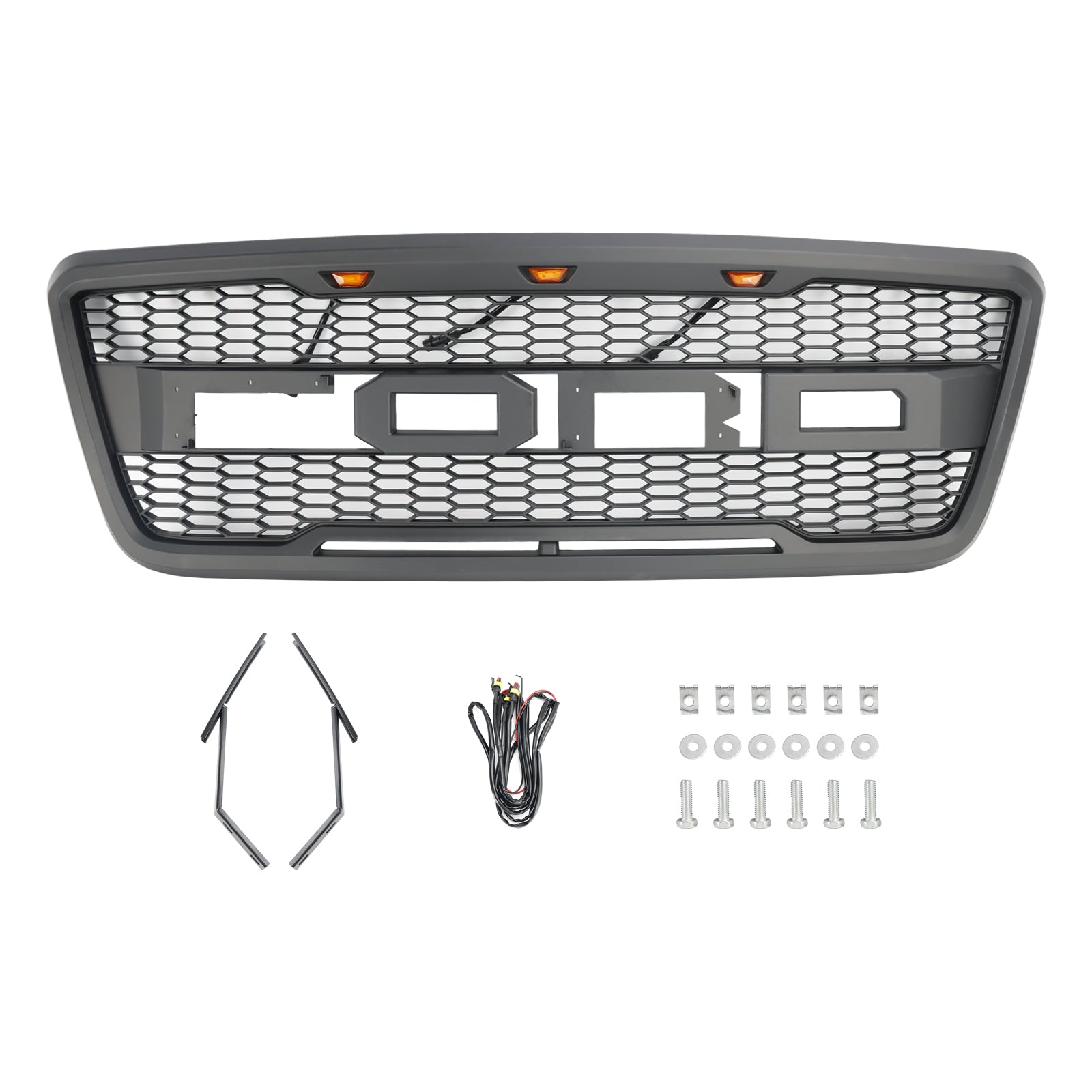 Ford F150 2004 2005 2006 2007 2008 Raptor Style Front Grill Mesh Hood Gray Black Grille With LED Light