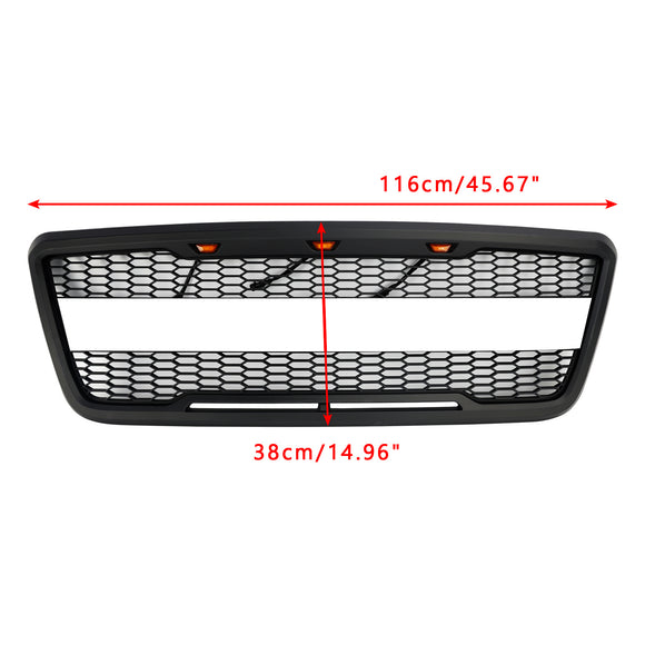 Raptor Style Grille For Ford F150 2004-2008 Front Bumper Black / Gray Grille W/LED & FORD Letter