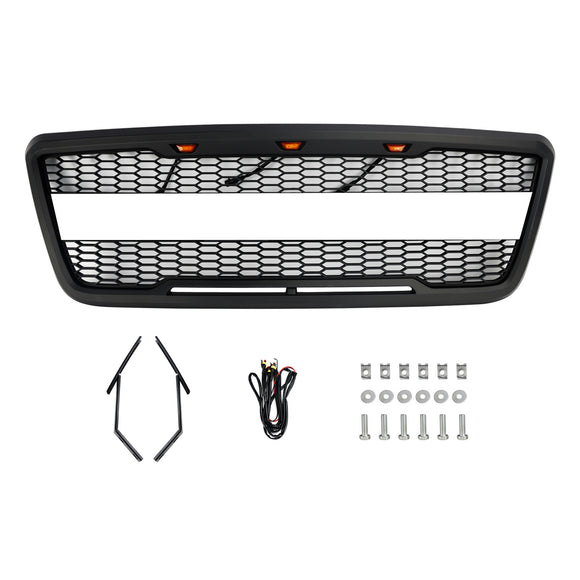 Raptor Style Grille For Ford F150 2004-2008 Front Bumper Black / Gray Grille W/LED & FORD Letter