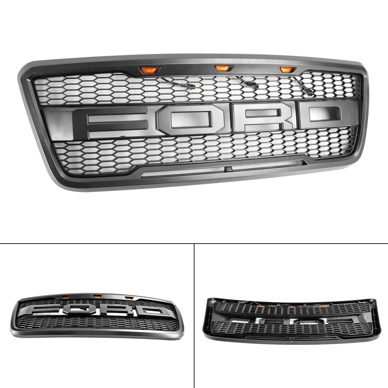 Grille de pare-chocs avant style Raptor F150 Ford XLT/Lariat/FX4/King Ranch 2004-2008 Grille noire/grise avec LED