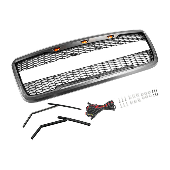 Ford F150 2004 2005 2006 2007 2008 Raptor Style Front Grill Mesh Hood Gray Black Grille With LED Light + FORD Letter