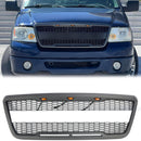 Ford F150 2004 2005 2006 2007 2008 Raptor Style Front Grill Mesh Hood Gray Black Grille With LED Light + FORD Letter-1