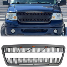 Raptor Style Grille For Ford F150 2004-2008 Front Bumper Black / Gray Grille W/LED & FORD Letter - 0