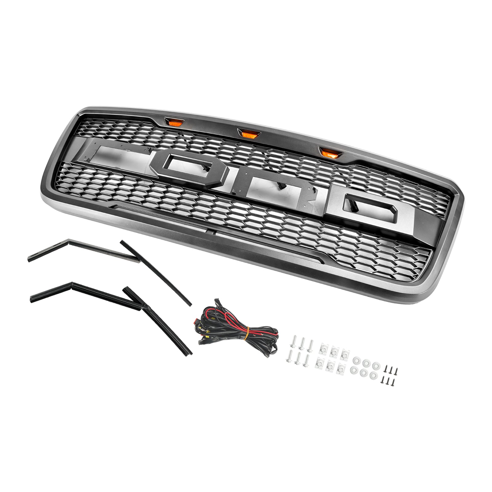 Parrilla delantera estilo Raptor para Ford F150 XLT/Lariat/FX4/King Ranch 2004-2008, color negro y gris, con LED