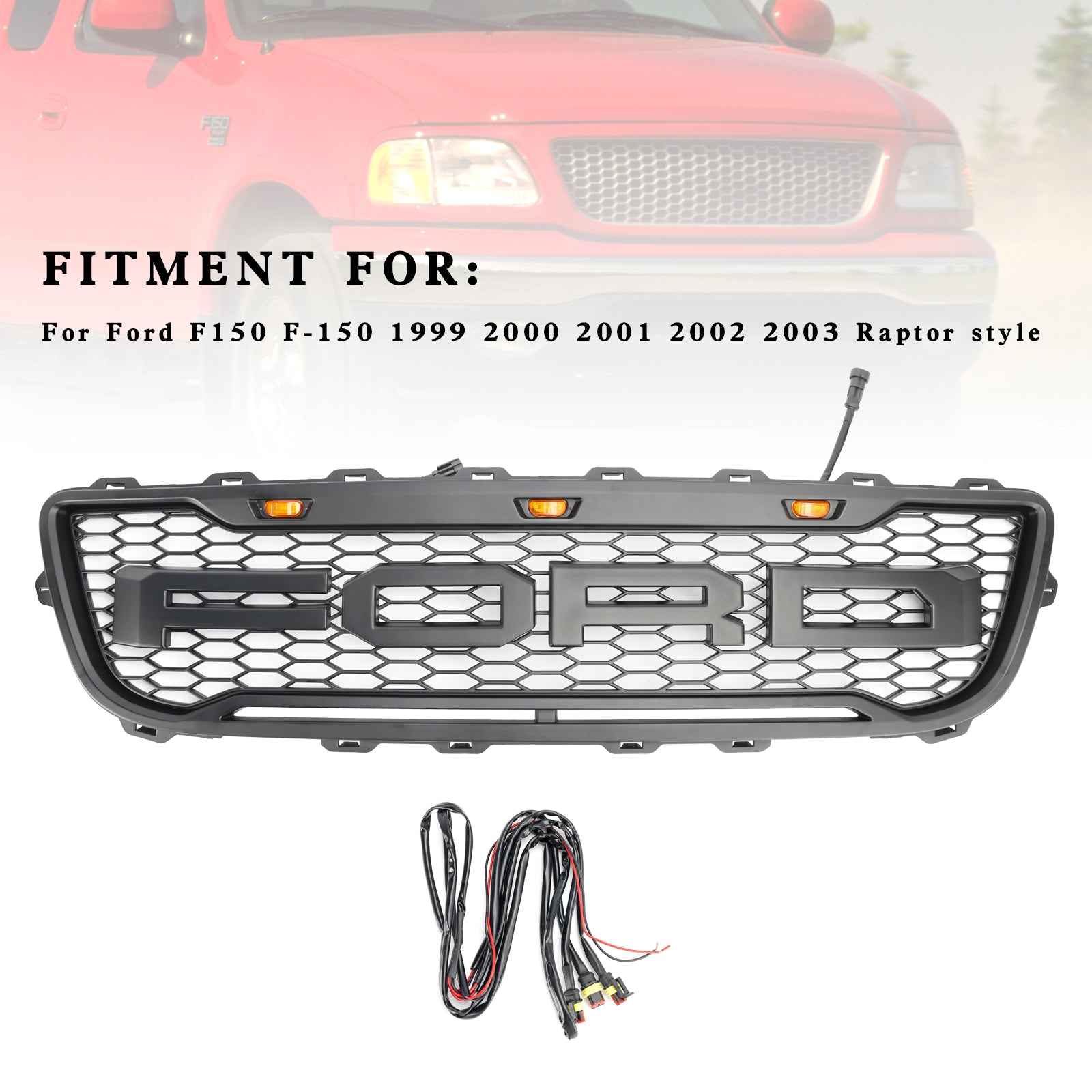 1999-2003 Ford F150 XL/XLT/Lariat/King Ranch Raptor style Front Honeycomb Bumper Grille Matte Black Grill