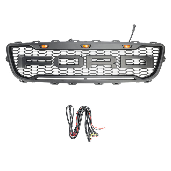 Calandre de pare-chocs avant en nid d'abeille style Ford F-150 Raptor 1999-2003, noir mat, avec éclairage LED & Lettre