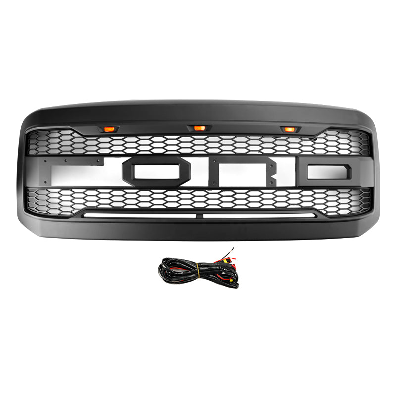 Ford F250 F350 Super Duty 2005 2006 2007 Raptor Style Matte Black Grille Front Bumper Replacement Grill With LED Light