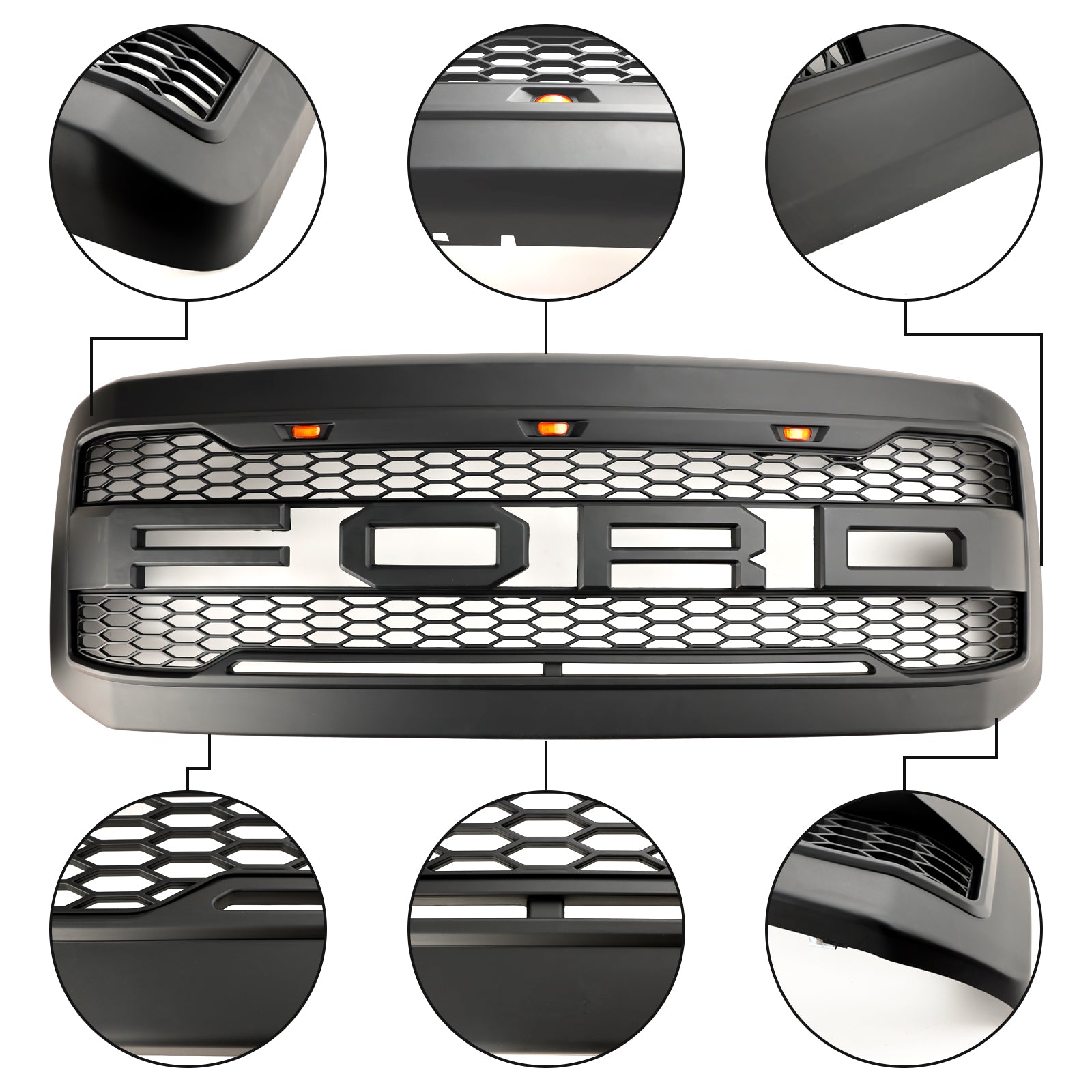 Pare-chocs avant Ford F250 F350 Super Duty 2005-2007 avec calandre Raptor à LED Grille de remplacement noire