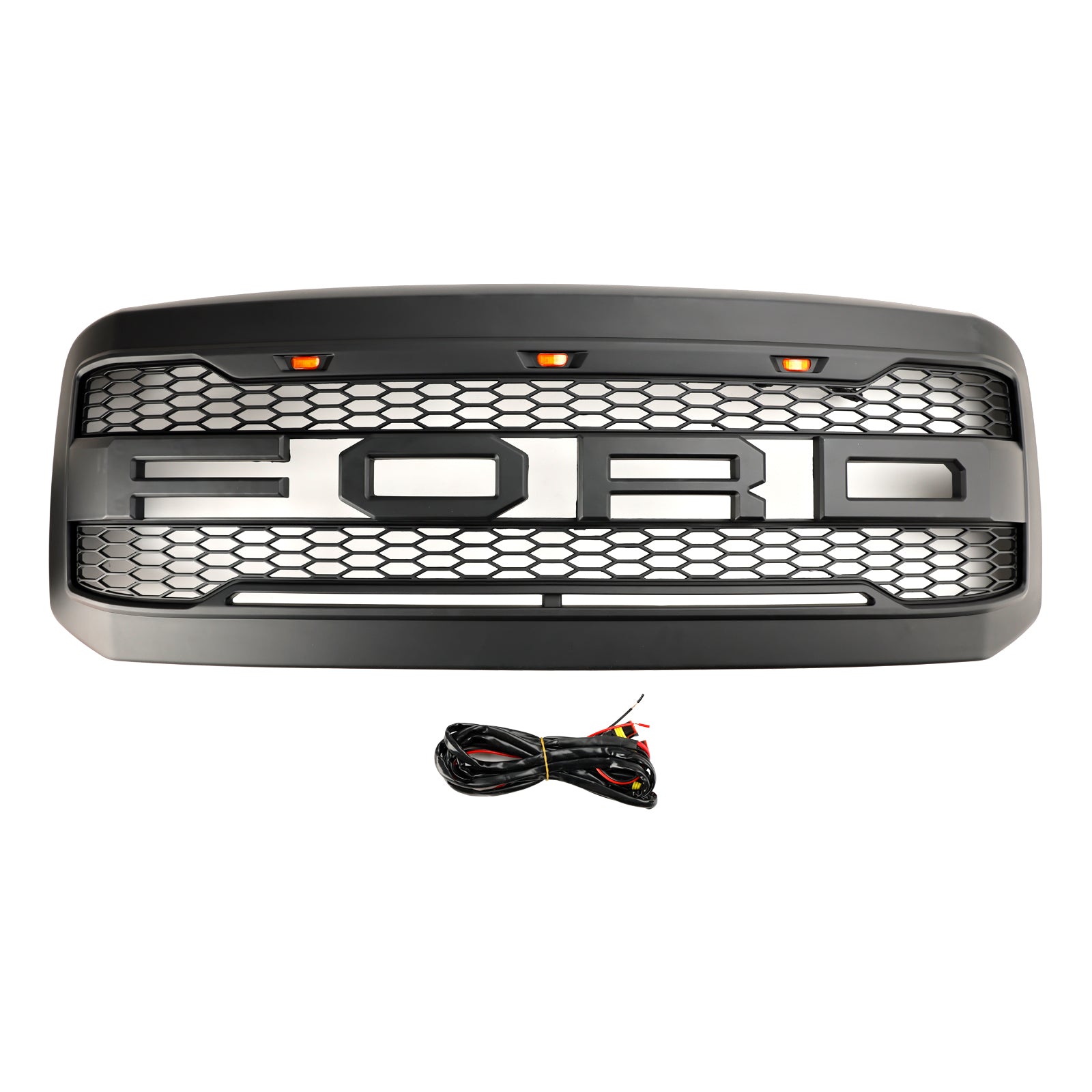 Ford F250 F350 Super Duty 2005 2006 2007 Raptor Style Matte Black Grille Front Bumper Replacement Grill With LED Light