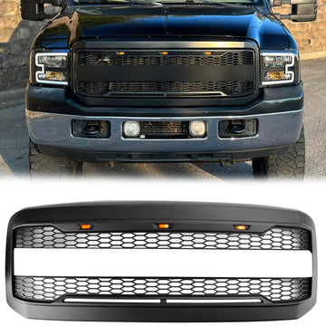2005-2007 Ford F250 F350 Super Duty Front Bumper W/ LED Raptor Grill Black Replacement With FORD Letter Grille