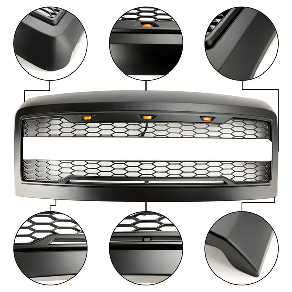 2008-2010 Ford F250 F350 F450 Super Duty Front Bumper W/ LED Lights Raptor Grill Replacement Black Grille With FORD Letter