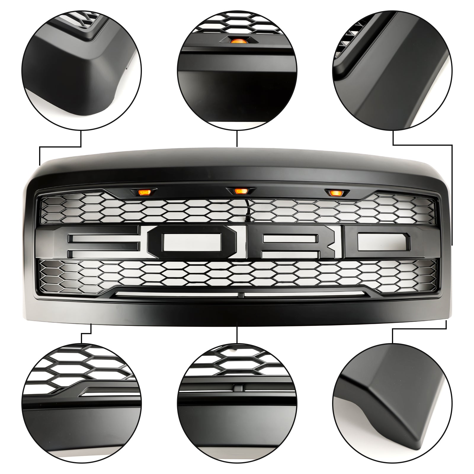 2008-2010 Ford F250 F350 F450 Super Duty Front Bumper w/Lights Grill Replacement Black Grille