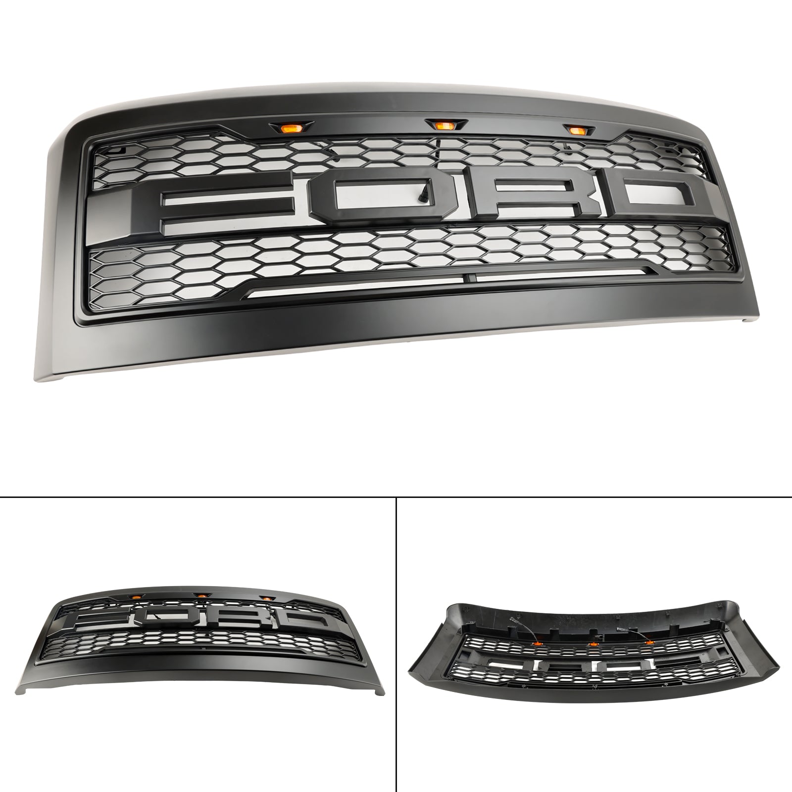 Raptor Style | Ford F250 F350 F450 | 2008 2009 2010 | Matt Black Grille | Air Intake Radiator Bumper Front Grill + LED