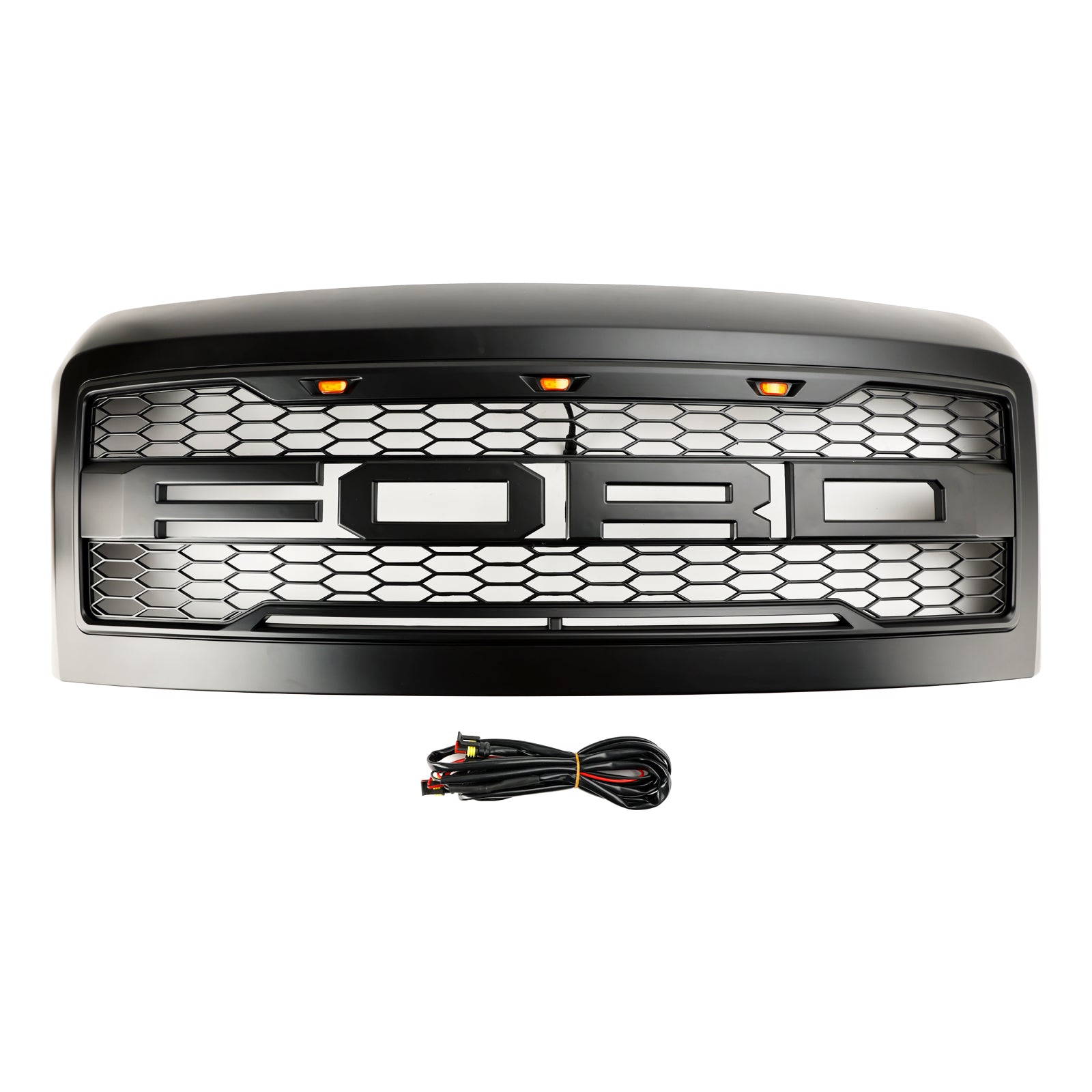 Parachoques delantero con luces de repuesto para Ford F250 F350 F450 Super Duty 2008-2010, rejilla negra