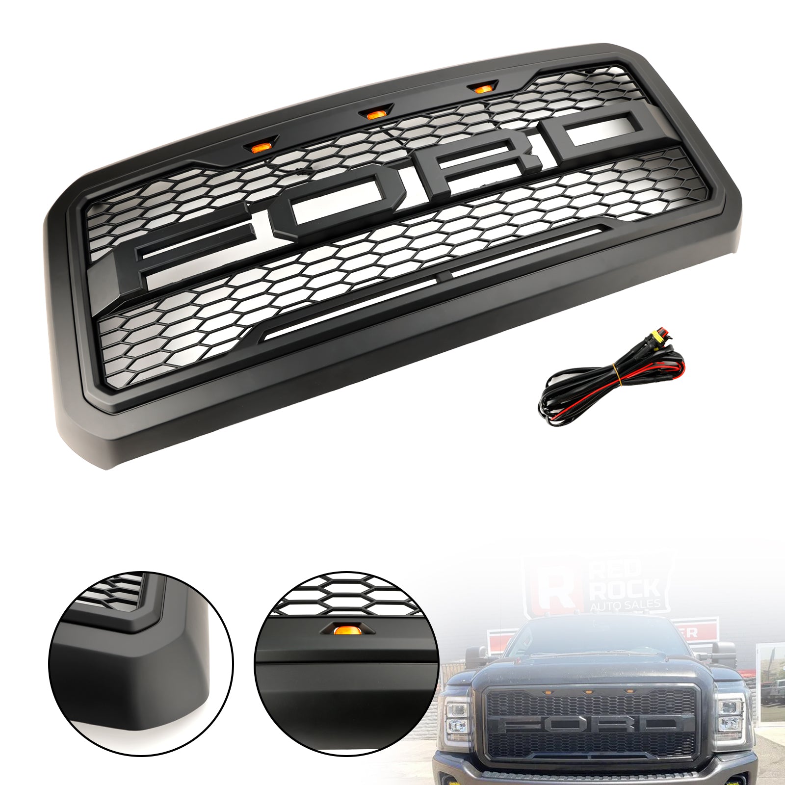 Reemplazo de rejilla de parachoques delantero con LED negro para Ford F250/350/450/550 Super Duty 2011-2016