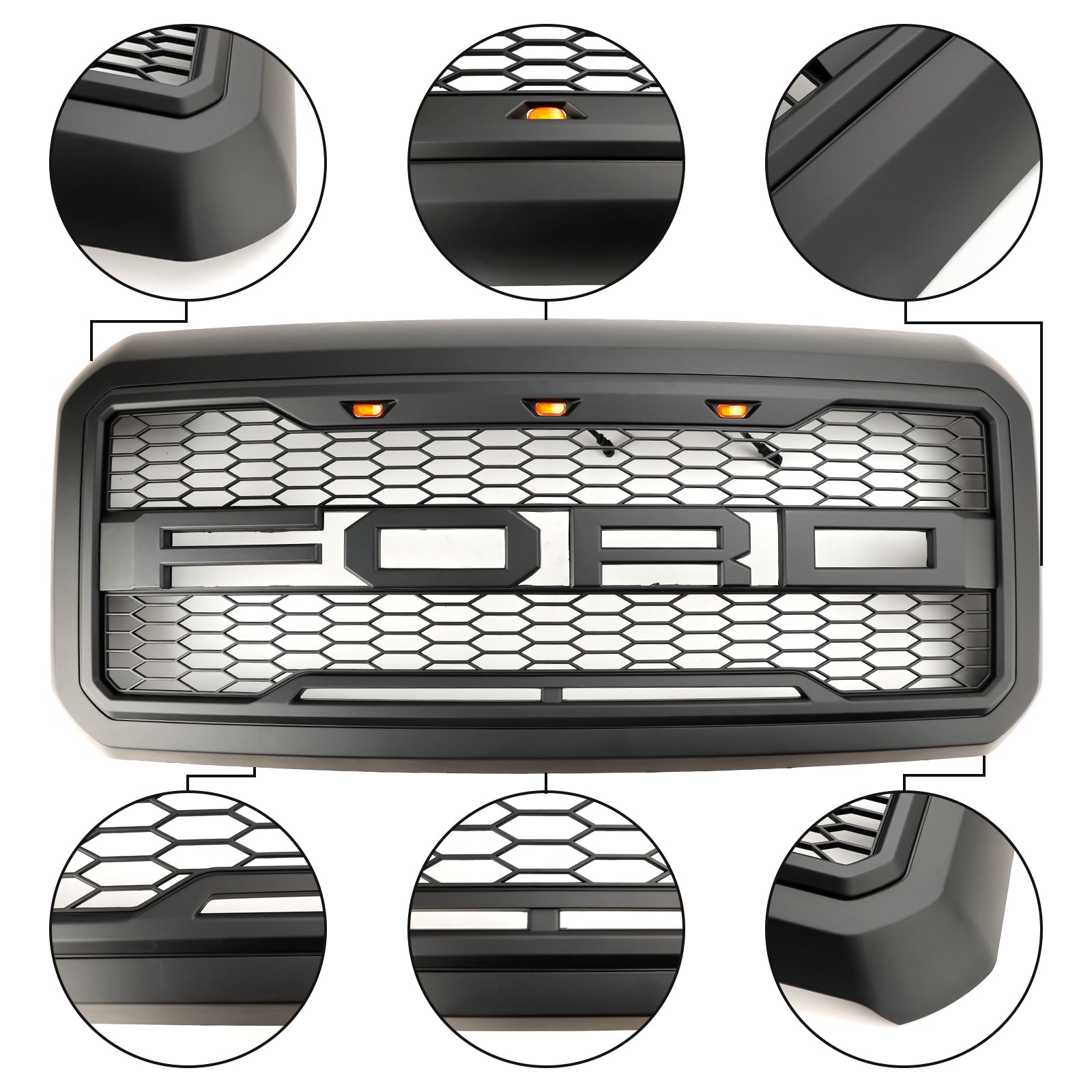 Grille de pare-chocs avant de remplacement avec grille noire à LED pour Ford F250/350/450/550 Super Duty 2011-2016